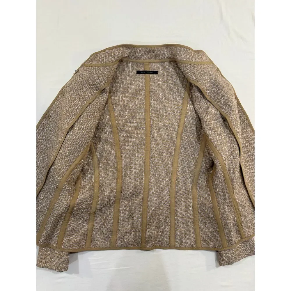 Elie Tahari Virgin Wool Blend Beige Tweed Skirt Jacket Suit Set Size 6